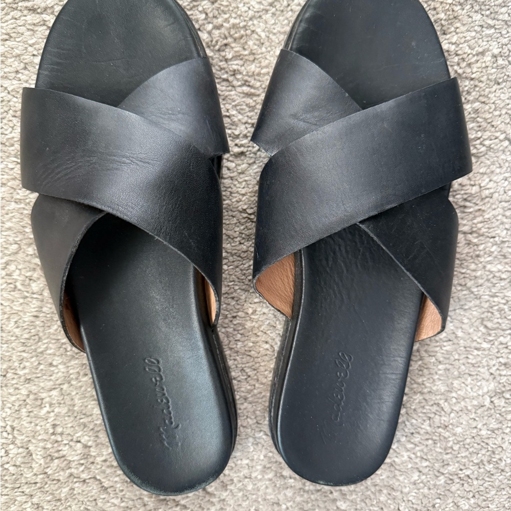 Madewell Black Leather Slide Sandals